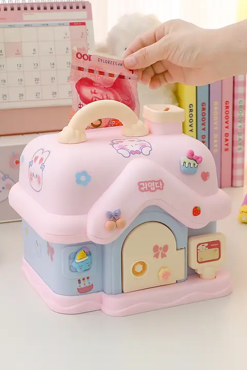 子供用貯金箱【パスワード式・女の子向け・可愛い小屋デザイン・贈り物に最適】