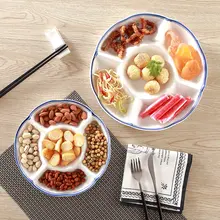 ラン花デザインのセラミック製分割プレート【和風スタイル・家庭用・個性的】