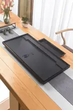 天然ウ金石製茶盤【抽たん収納・水切り機能付き・リビング・オフィス用】