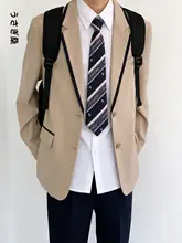 カーキ無地 メンズ学院風ジャケット【韓国風・秋冬用・3ピース対応】（セットアップ対応）