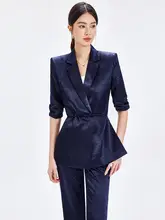 深い青のビジネススーツ【夏用・薄手・スリムフィット・洗練されたデザイン】（セットアップ対応）
