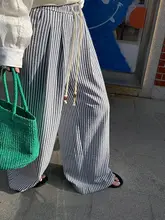 デザイン性が光るストライプ柄ワイドパンツ【夏用・ゆったりシルエット・ウエストゴム】