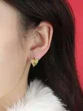 和田玉使用の純銀エナメル花耳飾り【ハチドリデザイン・新中式スタイル】