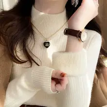 フランス風 ハイネックニットトップス【秋冬用・加毛・女性用】