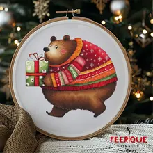 クリスマスベアのクロスステッチアート【大判・リビング・寝室用・手作り】