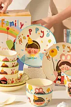 かわいいキャラクター付き陶器製食器セット【ファミリー向け・贈り物に最適】（セットアップ対応）