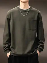 長袖Tシャツ メンズ ヘビーオンス 厚手 クルーネック ポケット付き シンプル アメカジ オーバーサイズ ルーズ 上質 秋 インナー 着回し
