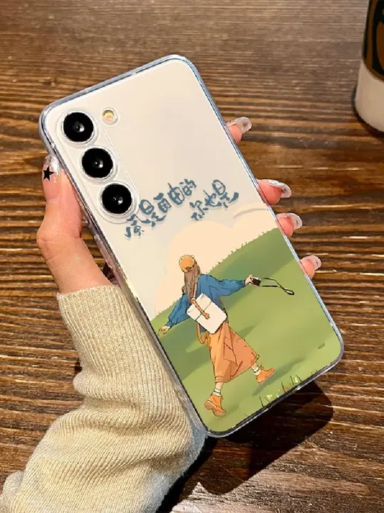 風と自由を感じる！透明カートゥーンデザインスマートフォンケース【Galaxyシリーズ対応・夏用・女性向け】