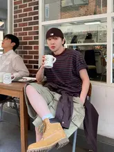 半袖Tシャツ メンズ ボーダー 肉厚 オーバーサイズ ルーズ カジュアル 着回し 夏