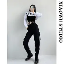 ジャズスタイルのレディーストップス【レタープリント・レイヤード・ショートビスチェ・秋用】（セットアップ対応）