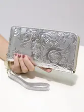 本革製ロング財布【牛革・エンボス加工・大容量・ハンドバッグ】