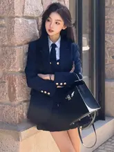 春のコーディネート！トレンドの韓国風シャツ・ジャケット・スカート【学院風・三点セットアップ対応】