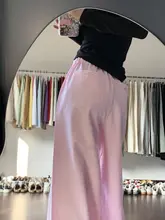 高身長向けの低腰ピンクストライプワイドパンツ【抽織・レースデザイン・タイプ】