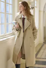 カキ色のトレンチコートとショートパンツの女性用ファッション【春用・復古スタイル・ミディ丈・イギリス風】（セットアップ対応）