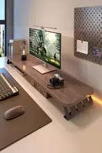 デスクトップコンピューター用モニター昇降スタンド【ノートパソコン対応・収納機能付き・キーボードトレイ付き】