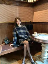不対称チェック柄のアルパカウールダブルフェイスコート【フード付き・ケープスタイル】