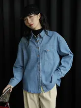BLJ デニムシャツ【深い青・ルーズフィット・カジュアル・秋冬用】