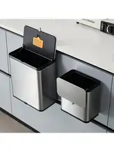 ステンレス製シンプルキッチンゴミ箱【フタ付き・壁掛け・家庭用】