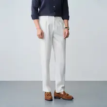 涼感快適な秋用カキ色カジュアルパンツ【ビジネス向け・ストレートフィット・白】