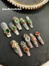 ヴィンテージ風ネイル装飾【金属製・ダイヤモンドとジルコニア・パール付き】