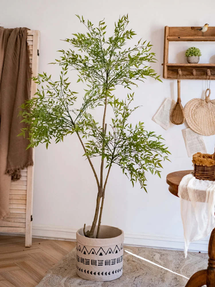 大型フェイクグリーン ナンテンの植物 リビング装飾で空間を豊かに