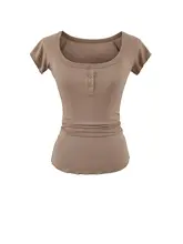 天絲ライセ rayon製 大Uネックショート袖Tシャツ【夏用・肌触り柔らか・フレアスリーブ】