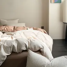 シンプルな無地デザインの三層ガーゼ全棉ベッドカバー【肌触りが良い・フラワーパターン・四点セット対応】