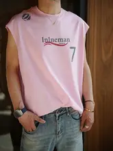 アメリカンスタイルのプリント丸首タンクトップ【メンズ・夏用・極上の柔らかさ・ゆったりシルエット】