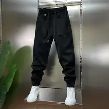 ストライプデザインのメンズカジュアルパンツ【伸縮性・リブ付き・春用】