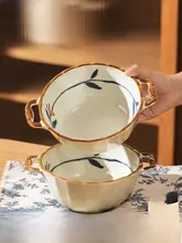 スープボウル ダブルハンド 家庭用 新作 大きなボウル ラーメン用 陶器下の絵