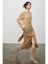 重厚な立体刺繍が魅力の羊毛ニットシャツ【春用・中国風デザイン】