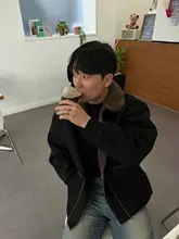 ブラックフェイクスエード ラムウールコート メンズ【冬用・厚手・アメリカンレトロデザイン】