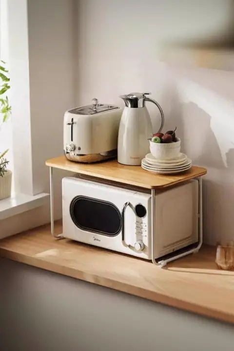 シンプルデザインの電子レンジ用置物ラック【キッチン・多機能・コンロや電気鍋収納】