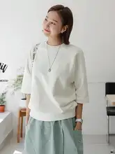 極上の柔らかさのコットン中袖Tシャツ【女性用・七分袖・ルーズフィット・おしゃれ】
