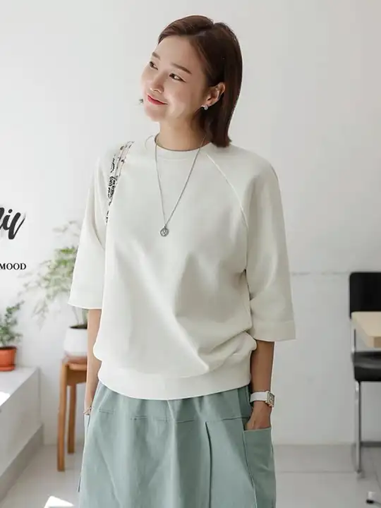 極上の柔らかさのコットン中袖Tシャツ【女性用・七分袖・ルーズフィット・おしゃれ】