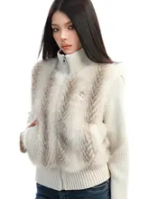デザインニットとエコファーのスタンドカラー暖かショートコート【女性用・カジュアル】