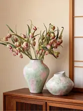 花瓶 陶器 チャイナテイスト ヴィンテージ 淡いピンク 爽やか リビング 玄関 インテリア雑貨