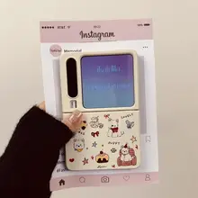 スマホケース【折りたたみ式・かわいいカートゥーンデザイン・リボン付き・手提げタイプ】