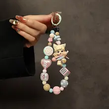 個性的で可愛いキャラクター付きビーズハンドチェーン【スマホケース・キーリング・バッグチャーム】