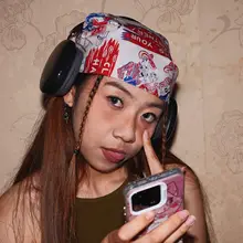 ヘッドスカーフ バンダナ レディース アメカジ ヴィンテージ レッド プリント柄 甘辛MIX 撮影小物 インスタ映え「TheShiny」