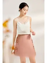 COKEYA エレガントなシルクウールAラインスカート【ビーズリボンデザイン・フィット感】