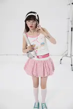 可愛いクマプリントのエラスティックキャミソール【ピンク・ビーズ付き・タンクトップ】