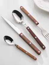 黒胡桃木製の西洋風テーブルウェア【ステーキ用ナイフ＆フォーク・スイーツ用ナイフ＆フォーク＆スプーン】
（セットアップ対応）