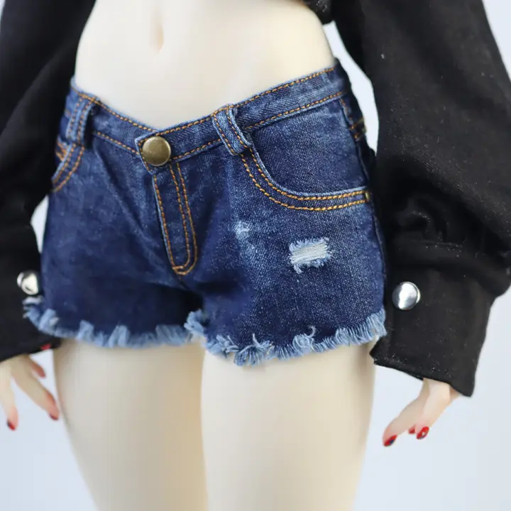 水洗破洞デニムショートパンツ【BJDドール用・多色】（セットアップ対応）