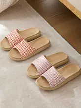 リネン製 レディース スリッパ【夏用・室内・厚底・フラットデザイン】