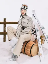 工装デザインのロングスリーブスキーウェア【女性用・防寒・スリムフィット】（セットアップ対応）