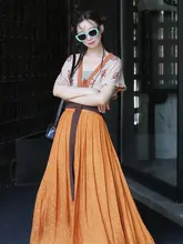 美しい刺繍入り唐式上衣【春夏用・半袖・オリジナルデザイン】とスリムシルエットのス  カート（セットアップ対応）
