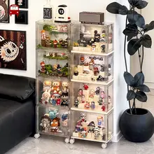 移動可能な盲盒収納展示ラック【透明・リビング用・キャラクター置物用】