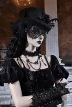 ベール付きトップハット ゴシック 凝ったデザイン ダーク ハロウィン コスプレ