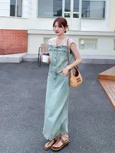 レース切り替えのフリルデザインデニムノースリーブトップスとスカート【夏用・女性用・魅力的なデザイン】（セットアップ対応）